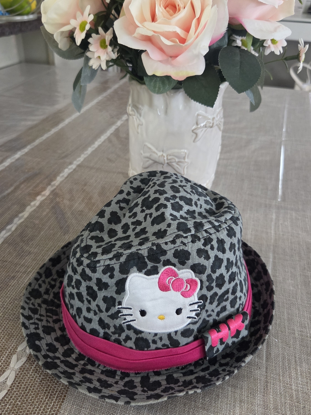 Hello Kitty Kids Leopard Print Fedora Hat with Pink Band